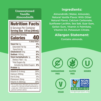 Califia Farms - Unsweetened Vanilla Almond Milk, 48 Oz, Dairy Free, Vegan, Plant Based, Keto, Gluten Free, Non GMO, Sugar Free, High Calcium, Smoothie