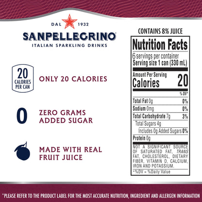 Sanpellegrino Italian Sparkling Drink, Zero Sugar, Pomegranate And Orange, 6 Cans, 11.15 Fl Oz Can