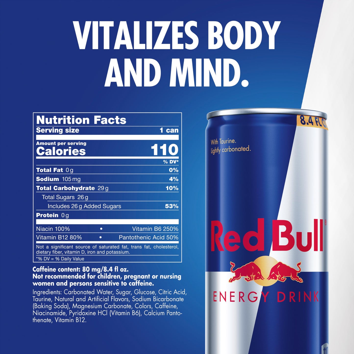 Red Bull Energy Drink with 80mg Caffeine plus Taurine & B Vitamins, 8.4 Fl Oz, Pack of 4 Cans