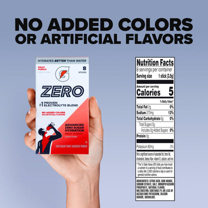 Gatorade Zero Sugar Electrolyte Powder Drink Mix, Strawberry Ice, (32 Servings), No Artificial Flavors, No Added Colors, Zero Sugar, Sports Drinks, Hydration, Electrolyte Drink