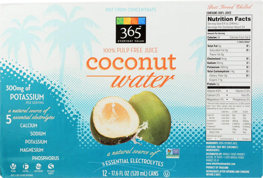 365 by Whole Foods Market, Coconut Water, 17.6 oz, (Pack Of 12)