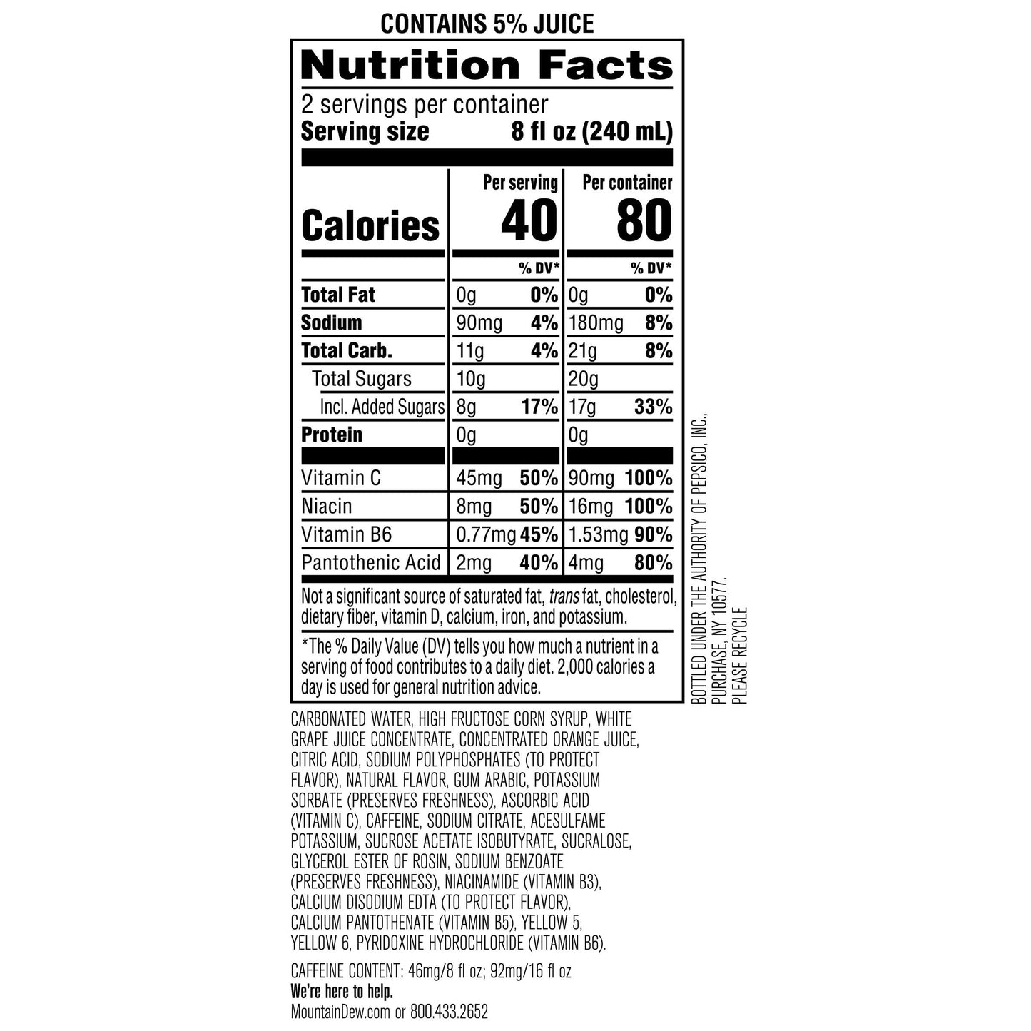 Mountain Dew Kickstart, Orange Citrus, 92mg Caffeine, Vitamins B & C, 80 Calories, 5% Juice, 16 Fl Oz (Pack of 12)