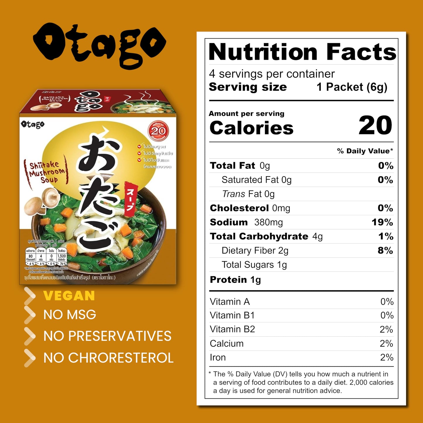 Otago Instant Japanese Mushroom Soup Packets Shiitake and Vegetable Clear Mushroom Soup (Shiitake Mushroom Soup)