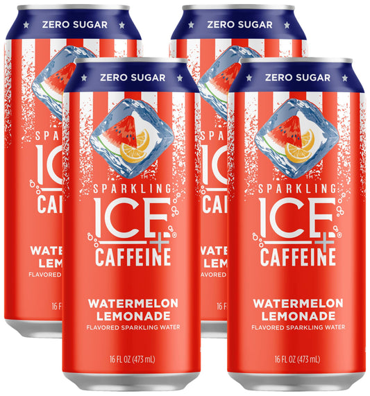 Sparkling Ice® +Caffeine Watermelon Lemonade 16oz Can (Pack of 4)