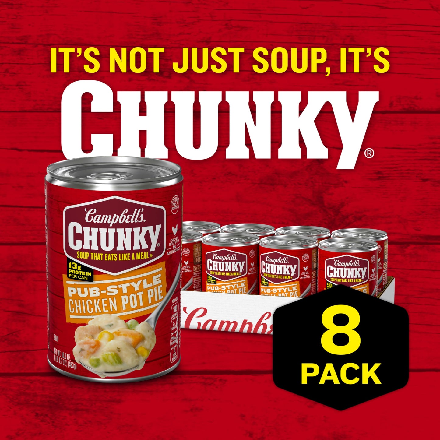 Campbell’s Chunky Soup, Pub-Style Chicken Pot Pie Soup, 16.3 oz Can (Pack of 8)