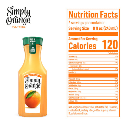 Simply Orange Pulp Free Orange Juice Bottle, 46 fl oz