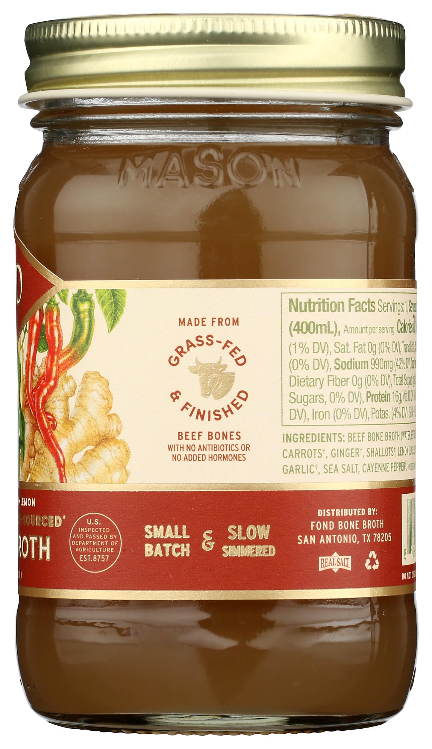 Fond, Bone Broth Beef Ginger Cayenne Lemon, 14 Fl Oz