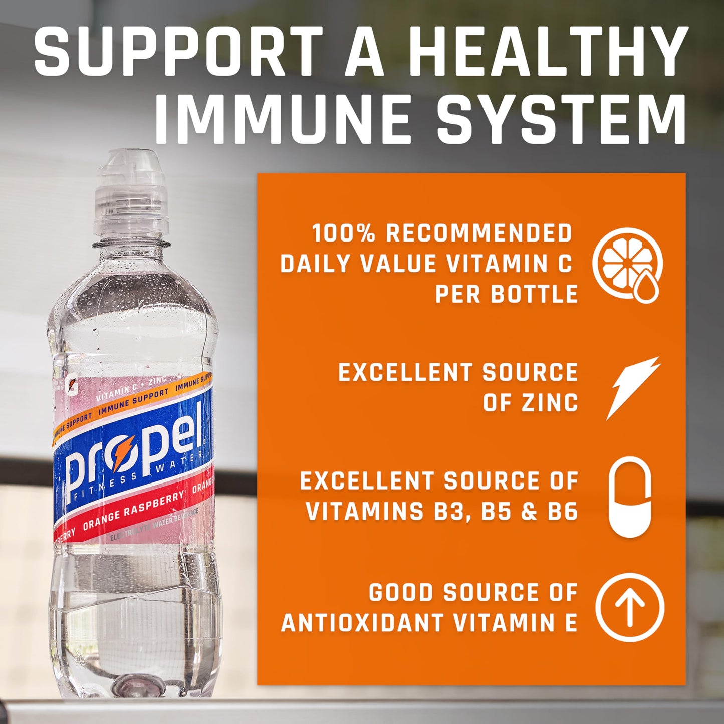 Propel Immune Support with Vitamin C + Zinc, 3 Flavor Variety Pack, 16 Fl Oz (Pack of 12)