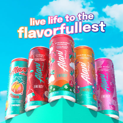 Alani Nu STRAWBERRY SUNRISE Sugar Free, Low Calorie Energy Drinks, 200mg Caffeine, Biotin B Vitamins, Zero Sugar, 10 Calories, 12 Fl Oz Cans, 12 Pack