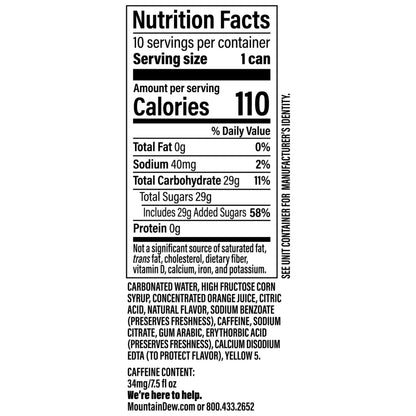 Mountain Dew Soda, 7.5 Fl Oz Mini Cans (Pack of 10)