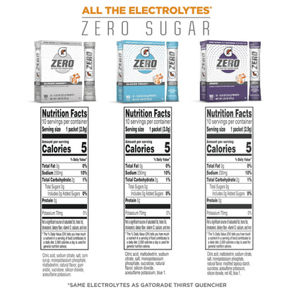Gatorade G Zero Sports Drink Mix Powder Packets, 3 Flavor Frost Variety Pack, Electrolyte Powder Drink Mix for Hydration, Zero Sugar, 30 Total Packets