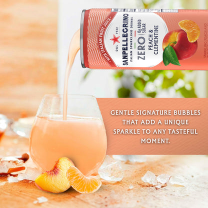 Sanpellegrino Zero Grams Added Sugar Italian Sparkling Drinks, Sparkling Peach Clementine Beverage, 11.15 Fl Oz (Pack of 24)