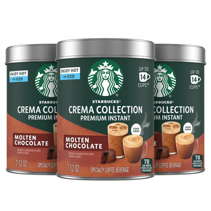 Starbucks Crema Collection Premium Instant Molten Chocolate Flavored Instant Coffee, 100% Arabica Beans, 3 Tins (7.12 Oz Each) 1.34 lb.