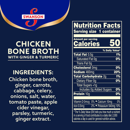 Swanson Sipping Bone Broth, Chicken Bone Broth with Ginger & Turmeric, 10.75 Ounce Sipping Cup (Pack of 4)