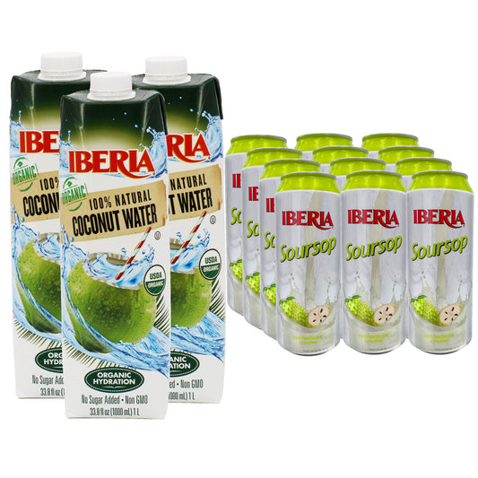 Iberia Soursop Juice Drink, 16.57 Fl Oz (Pack of 12) + Iberia 100% Pure Organic Coconut Water, 1 Liter, 33.8 Fl Oz (Pack of 3)