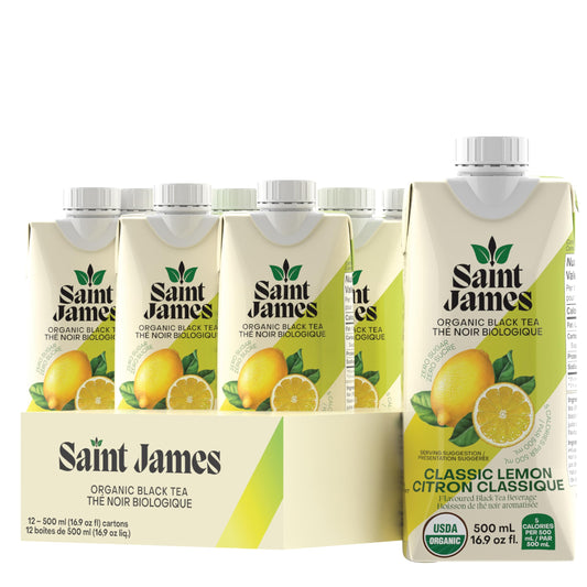 Saint James Organic Black Tea, Classic Lemon, Zero Sugar, Kosher, USDA Certified Organic, 16.9 Fluid Ounce (Pack of 12)