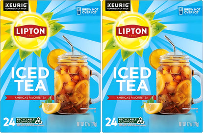 Lipton Iced Tea K-Cups, Unsweetened Black Iced Tea, 24 K-Cup Pods (Pack of 2)