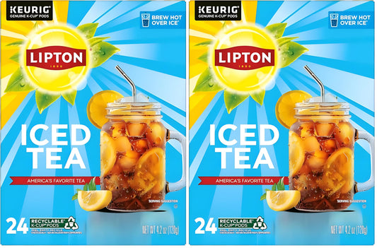 Lipton Iced Tea K-Cups, Unsweetened Black Iced Tea, 24 K-Cup Pods (Pack of 2)