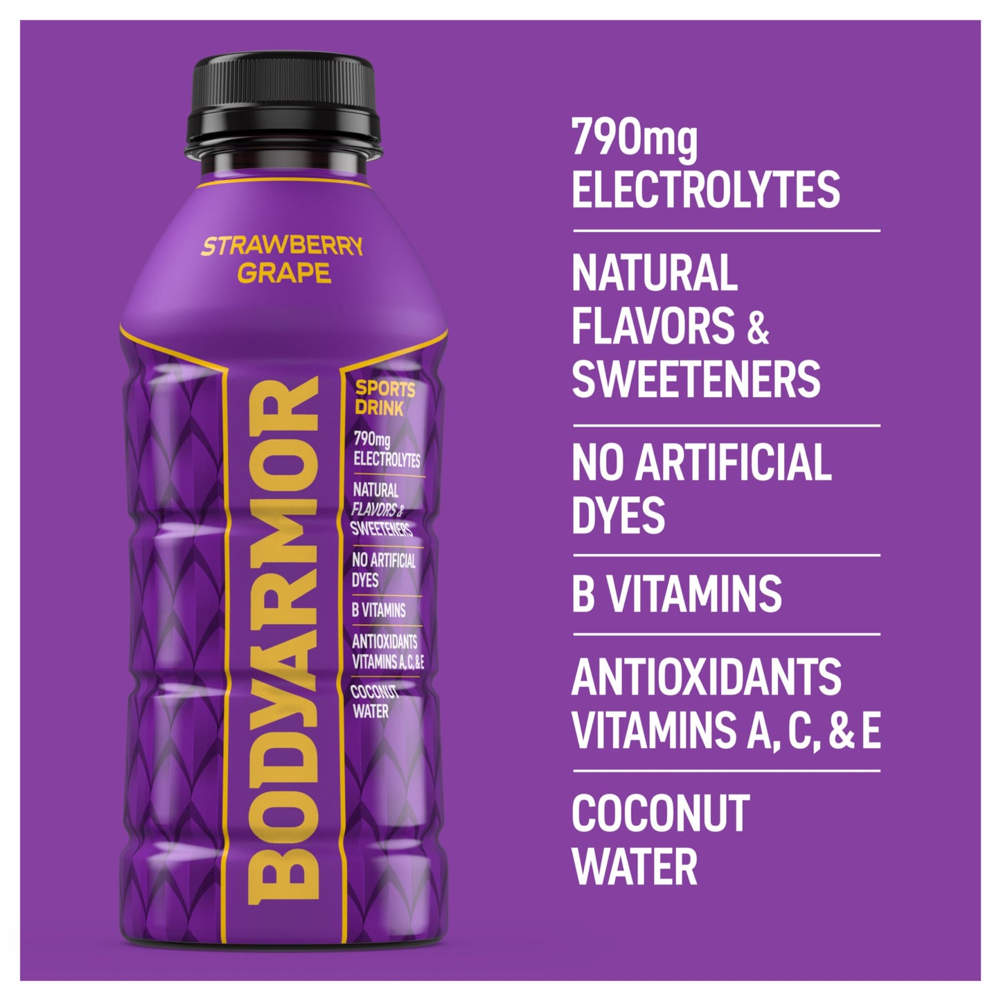 BODYARMOR Sports Drink, Strawberry Grape, Electrolyte Drink Hydration, 16 Fl Oz Bottles (12 Pack), Flavored Coconut Water with B Vitamins & Antioxidants