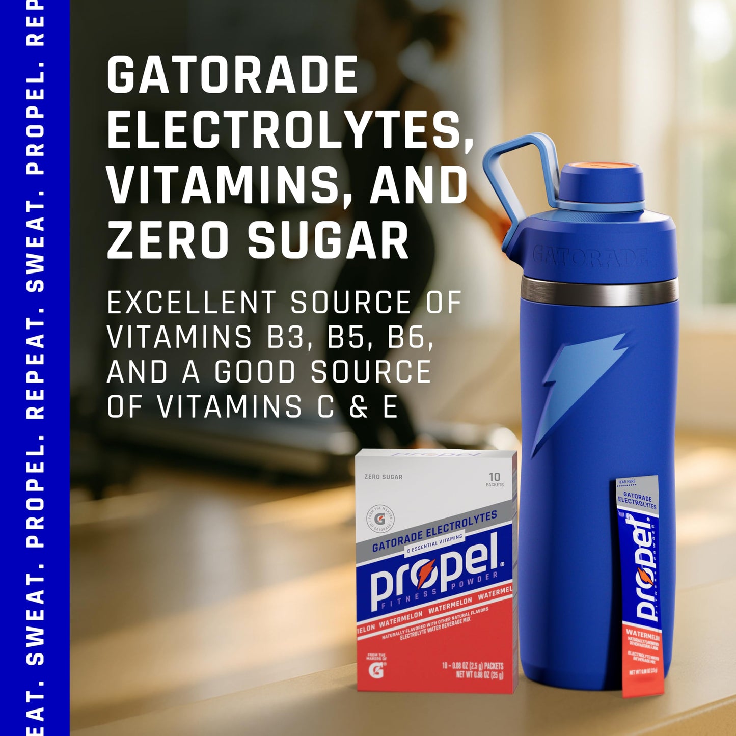 Propel Electrolyte Enhanced Water Drink Mix Powder Packets, Watermelon, Zero Calorie & Zero Sugar Hydration with Electrolytes and Vitamins C & E (120 Packets)