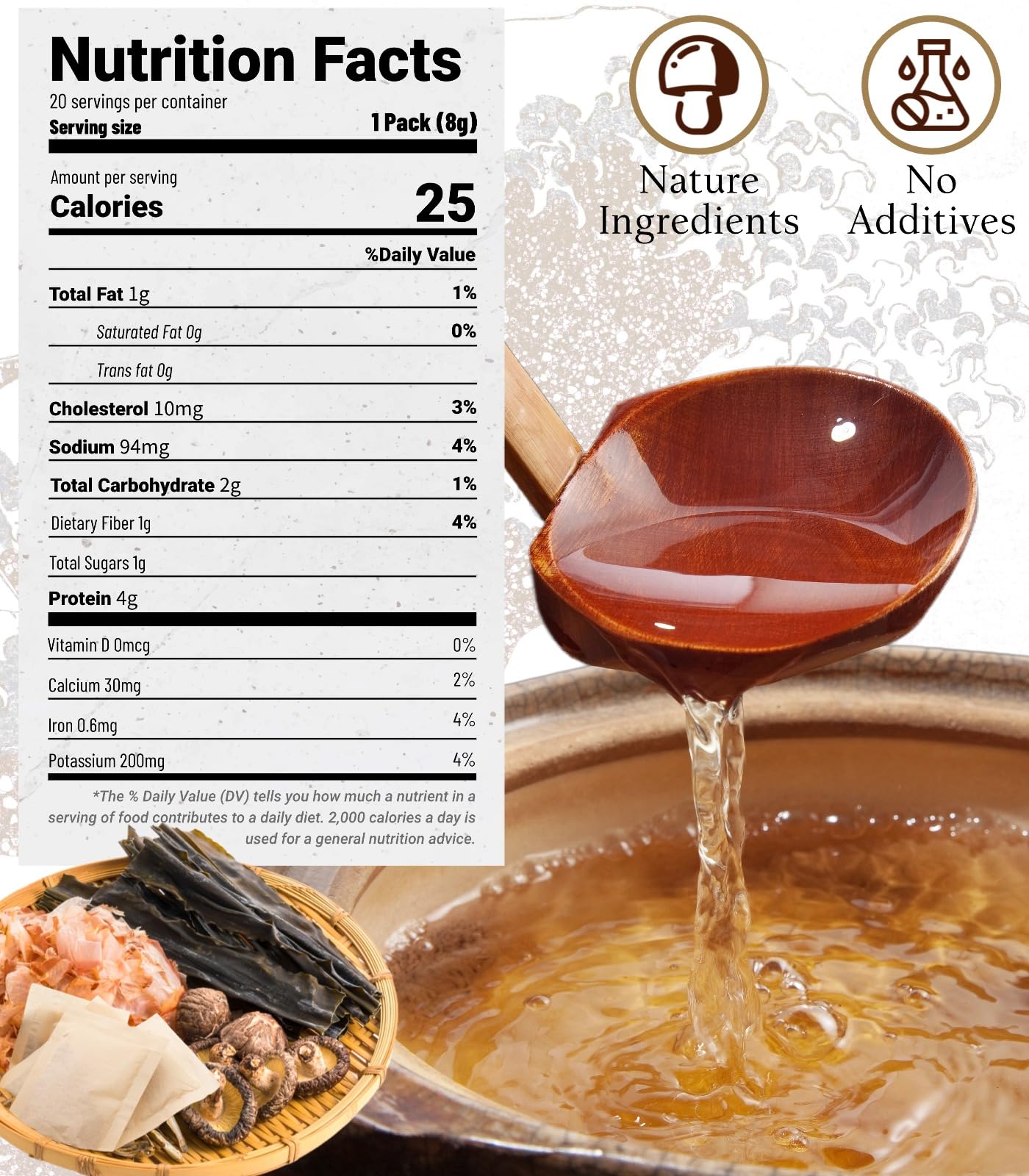 Japanese Mushroom Dashi Powder Soup Base - Natural Umami Dashi Soup Seasoning Stock with Shiitake, Bonito & Kombu, 20x8g Packs for Ramen, Udon, Miso Soup, Hot Pot(5.6oz)
