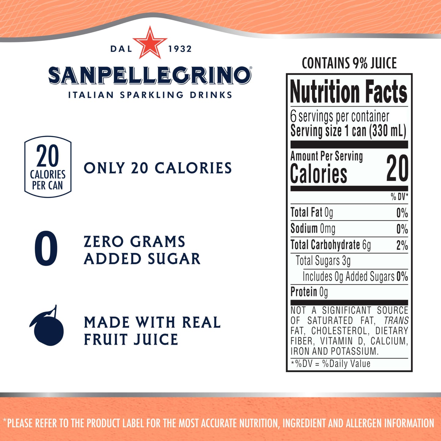 Sanpellegrino Italian Sparkling Drink, Peach Clementine, 6 Cans, 11.15 Fl Oz Can