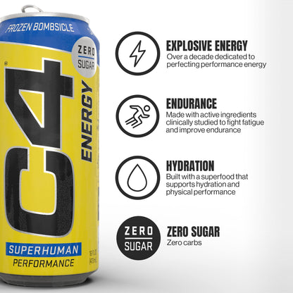 C4 Energy & Smart Energy Drinks Variety Pack, Sugar Free Pre Workout Performance Drink & C4 Energy Drink 16oz (Pack of 12) - Frozen Bombsicle - Sugar Free Pre Workout Performance Drink