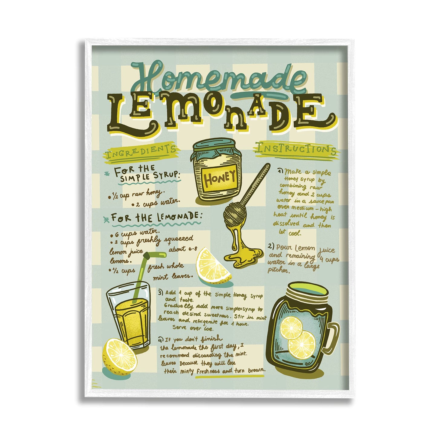 Stupell Industries Homemade Lemonade Blue Picnic Plaid Vintage Drink Recipe