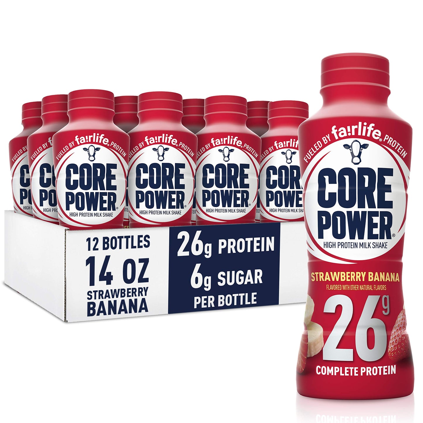 Core Power Fairlife Protein Milk Shakes for Workout Recovery (Chocolate, 14 Fl Oz, Pack of 12) + Core Power Fairlife 26g Protein Milk Shakes (Strawberry Banana, 14 Fl Oz, Pack of 12)
