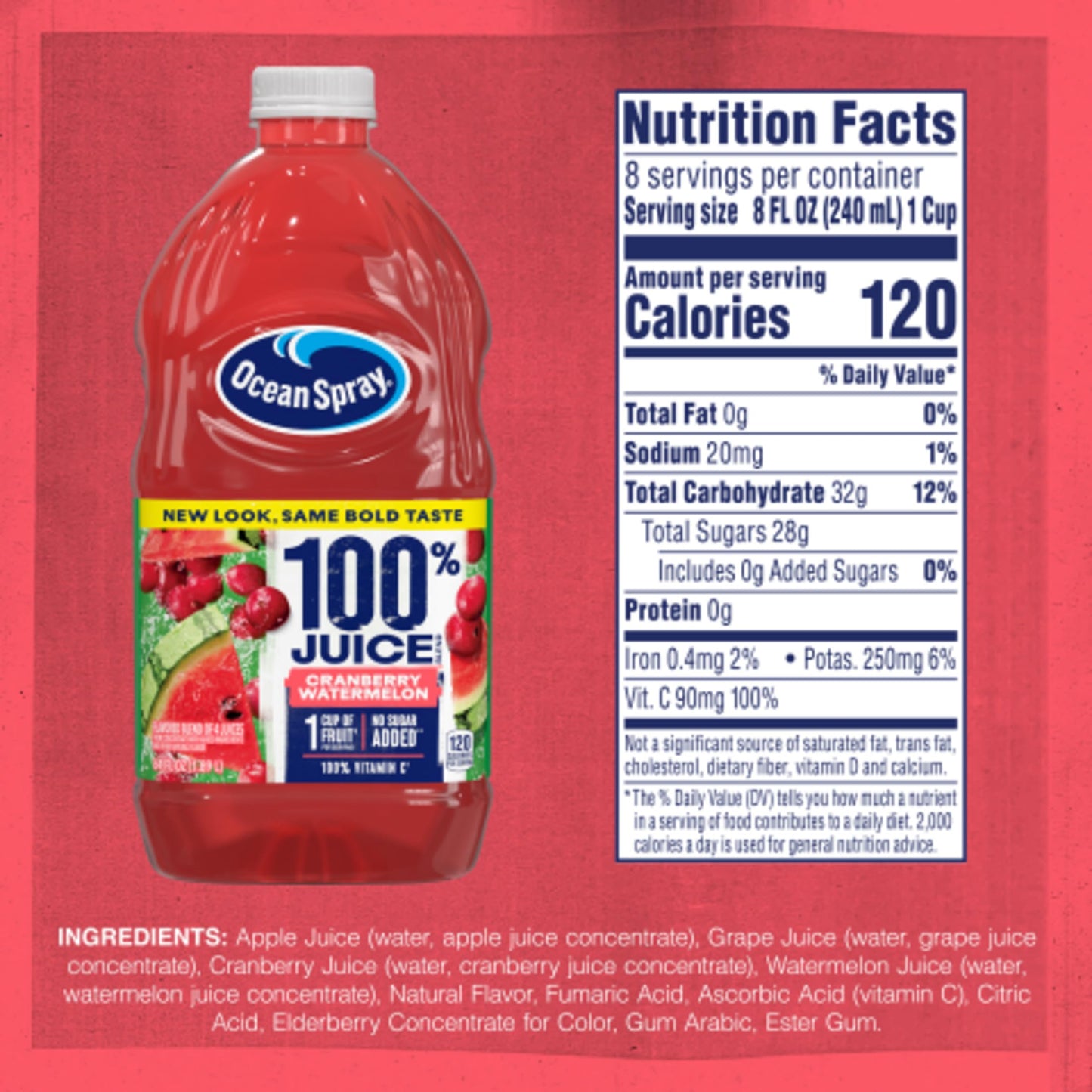 Ocean Spray® 100% Juice Cranberry Watermelon Juice Blend, 64 Fl Oz Bottle (Pack of 1)