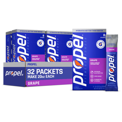 Propel Electrolyte Powder Drink Mix, Grape, (32 Servings), Zero Sugar, Enhanced Water Beverage, Gatorade Electrolytes, Vitamins, No Added Colors, No Artificial Flavors, Hydration