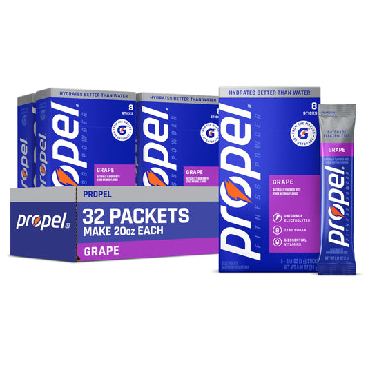 Propel Electrolyte Powder Drink Mix, Grape, (32 Servings), Zero Sugar, Enhanced Water Beverage, Gatorade Electrolytes, Vitamins, No Added Colors, No Artificial Flavors, Hydration