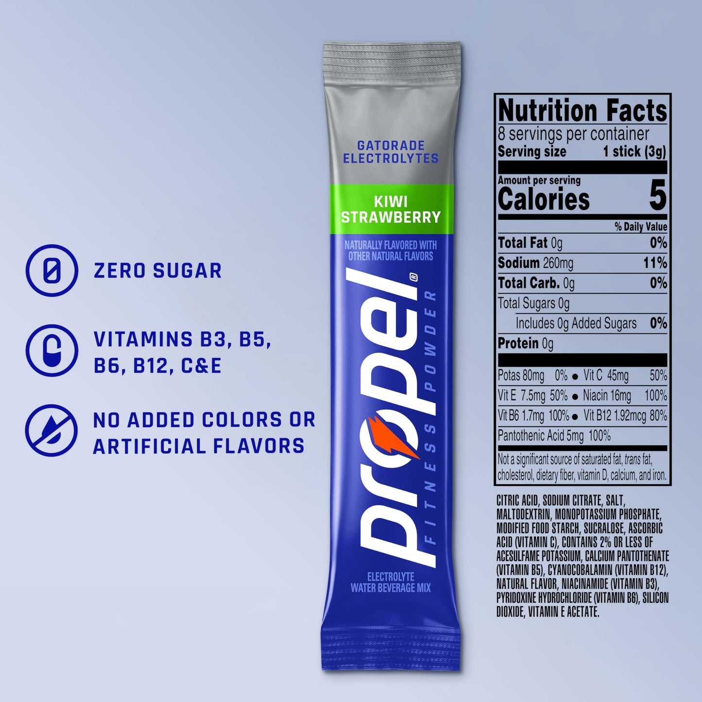 Propel Electrolyte Powder Drink Mix, Kiwi Strawberry, (32 Servings), Zero Sugar, Enhanced Water Beverage, Gatorade Electrolytes, Vitamins, No Added Colors, No Artificial Flavors, Hydration