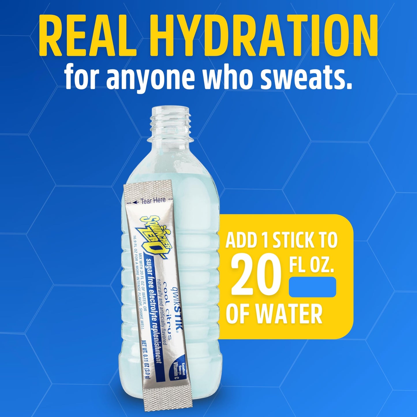 Sqwincher Zero Qwik Stik, Cool Citrus, Sugar Free, Low Calorie, Low Sodium Electrolyte Powder Hydration Drink Mix, .11 0z Packet (Pack of 50)
