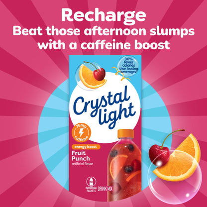 Crystal Light Energy Boost Fruit Punch Drink Mix, 10 ct On-the-Go Packets