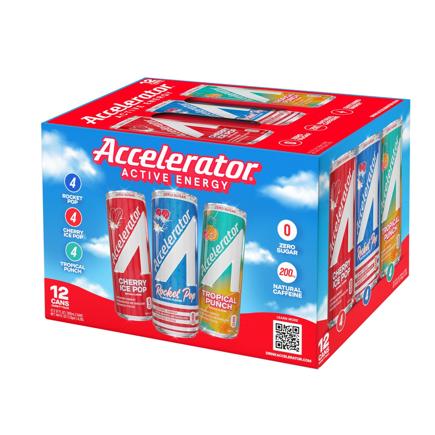 Accelerator Energy Drink, Variety Pack 12oz can (12 pack), Zero Sugar, Sustained Energy from 100% Natural Caffeine (200mg from Green Coffee Bean & Green Tea extract)