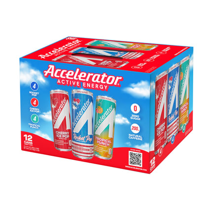 Accelerator Energy Drink, Variety Pack 12oz can (12 pack), Zero Sugar, Sustained Energy from 100% Natural Caffeine (200mg from Green Coffee Bean & Green Tea extract)