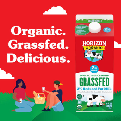 Horizon Organic Grassfed 2 Percent Milk, Rich and Creamy Reduced Fat Grassfed Milk, 59 fl oz Carton