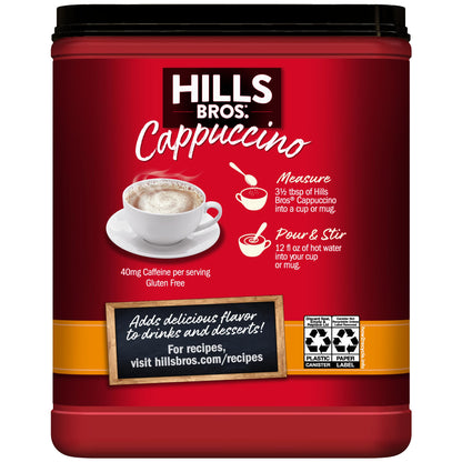Hills Bros. Cappuccino Mix – Rich, Frothy Coffeehouse-Tasting Instant Drink Mix – Quick and Easy Preparation – Perfect for Hot & Iced Drinks & Creaming Coffee – White Chocolate Caramel, 1 Pack of 16oz