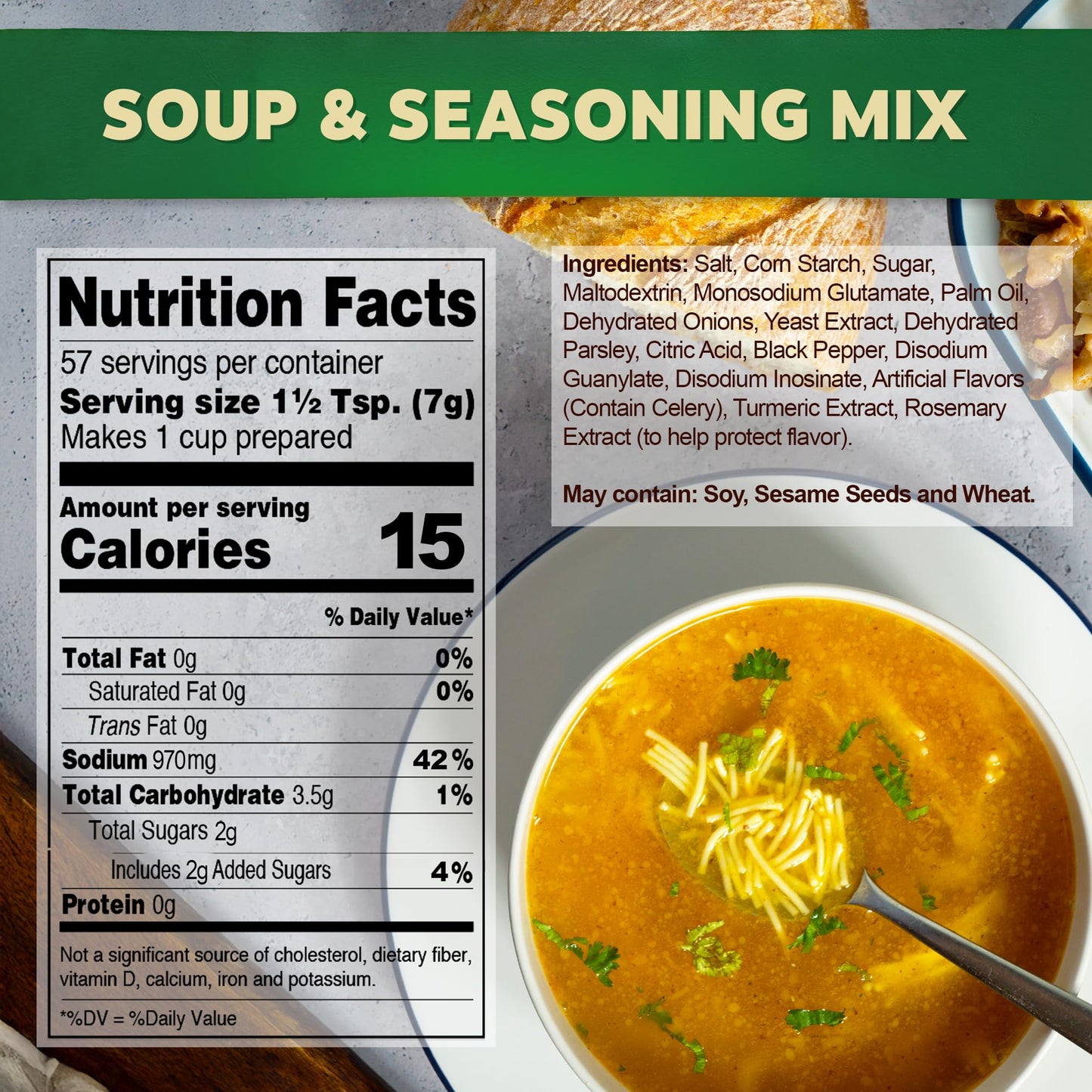 Osem Chicken Flavored Consomme Powder Soup & Seasoning Mix - Instant Broth Base, Perfect for Soups, Sauces, Stews, Rice, and More - Rich Savory Flavor Enhancer for Cooking - 14.1 oz (Pack of 1)
