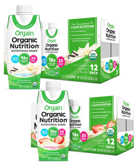 Orgain Organic Nutritional Shake, Vanilla Bean + Strawberries & Cream, 11 Fl Oz (Pack of 12)
