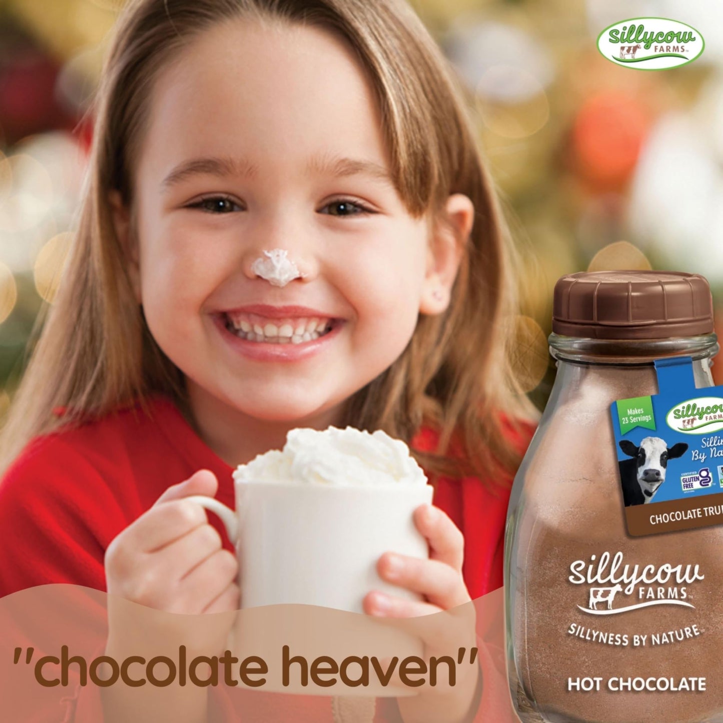 Sillycow Farms Hot Chocolate Mix Flavor | Rich Hot Cocoa Delight | Gluten-Free, Non-GMO, Dairy-Free | Nut-Free Certified Quality Cocoa Powder Blend | 16.9 Oz Reusable Glass Bottle - Pack of 1