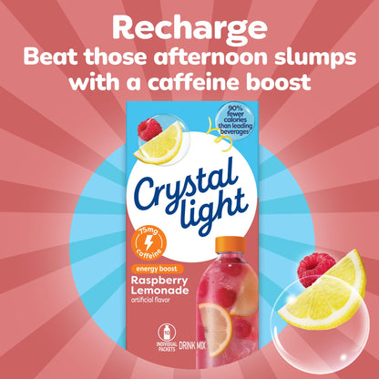 Crystal Light Raspberry Lemonade Energy Boost Drink Mix, 10 ct On-the-Go-Packets