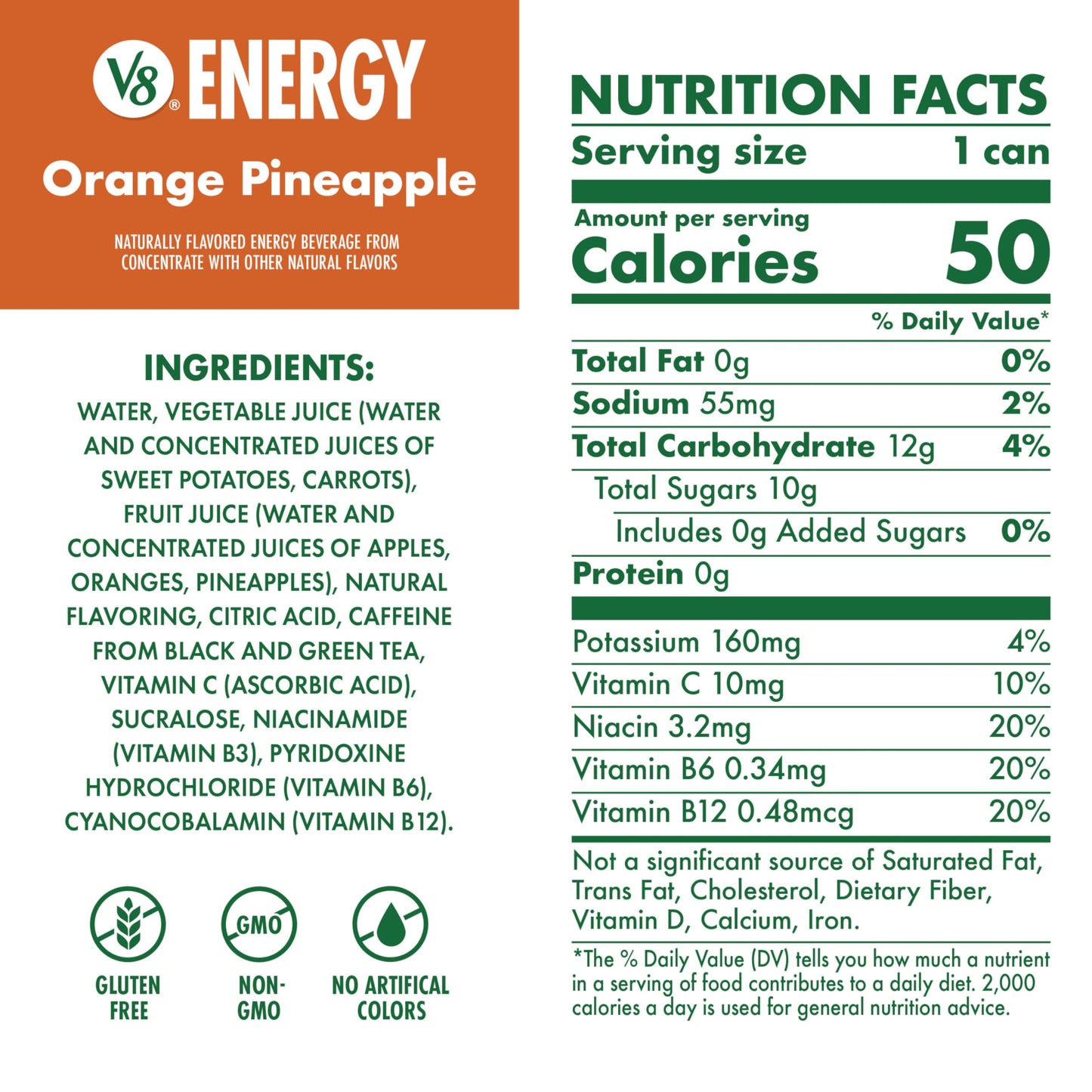 V8 Energy Orange Pineapple Energy Drink, 8 fl oz Can
