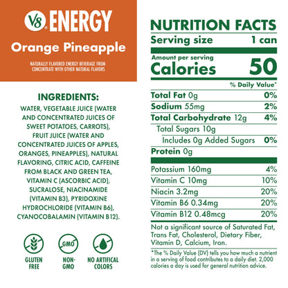 V8 Energy Orange Pineapple Energy Drink, 8 fl oz Can