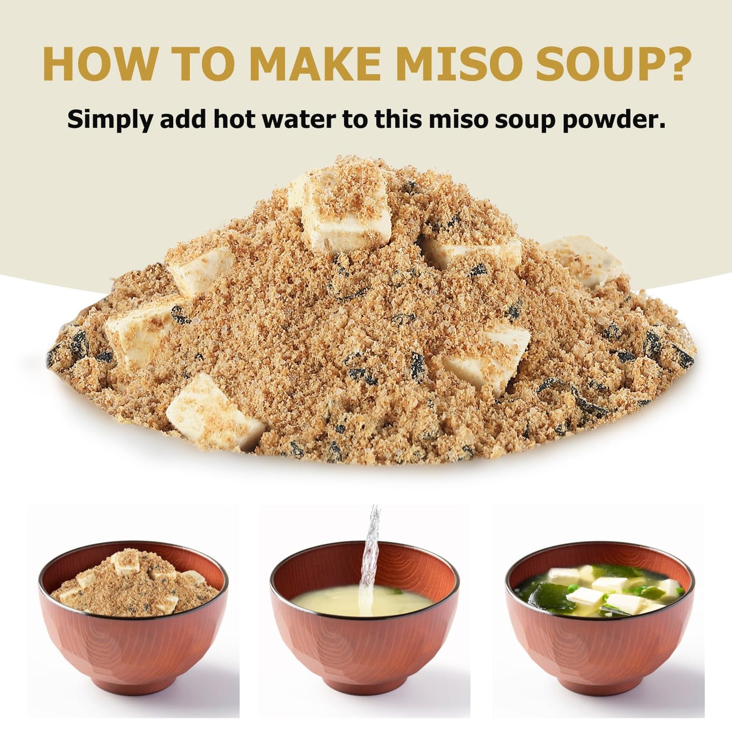 Yimi Miso Soup Powder with Freeze Dried Seaweed and Tofu, Instant Soup, Gluten Free, Ready in Minute, Flavorful, Japanese Style, 7.5 Oz