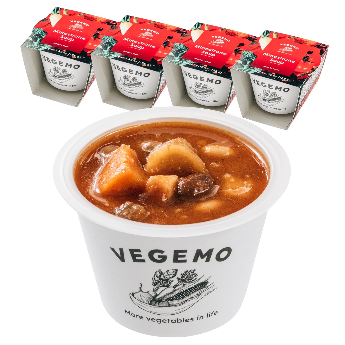 VEGEMO, Minestrone Soup, vegan, 0g Trans Fat, No Preservatives, No artificial dyes, No Added MSG, made in Japan, 6.35 oz, Pack of 4, Microwavable cup