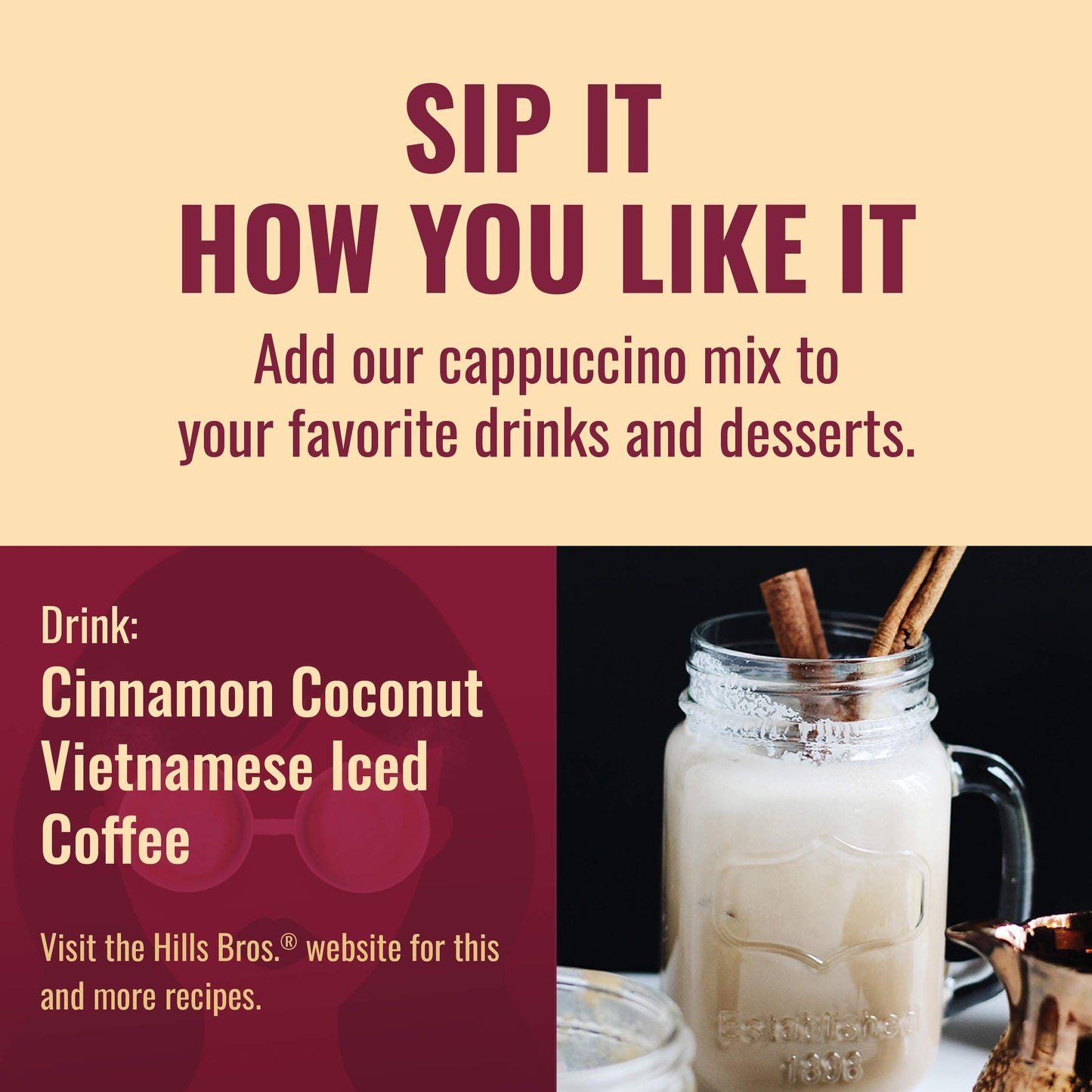 Hills Bros. Instant Sugar-Free Double Mocha Cappuccino Mix - Easy to Use, Enjoy Coffeehouse Flavor From Home - Frothy, Decadent Cappuccino With 0% Sugar and 10g of Carbs (Pack of 6)