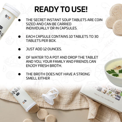 30 tablets - Seoul soup secrets - Instant Korean soup tablet, seafood vegetable stock broth, all natural ingredients, made in Korea