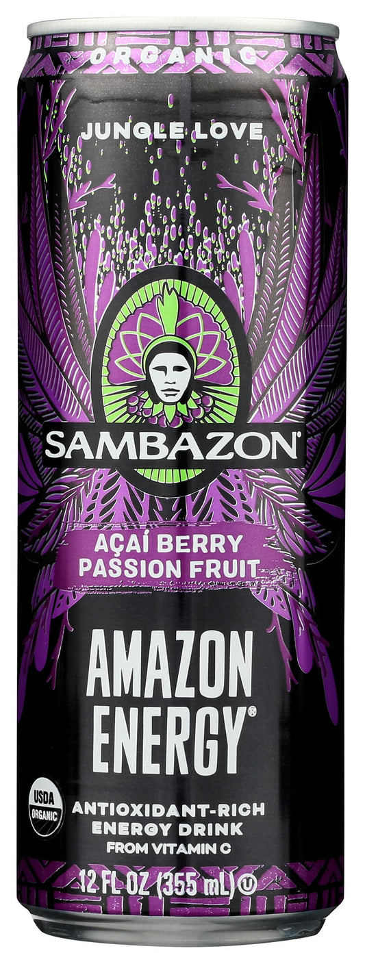 Sambazon Organic Amazon Energy Drink Jungle, Love Acai Berry and Passionfruit (153240245) Passion Fruit, 12 Fl Oz